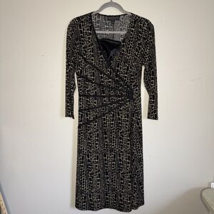 Vintage 90s Womens 12 Connected Apparel Dress Faux Wrap A-line Dress 3/4 Sleeves